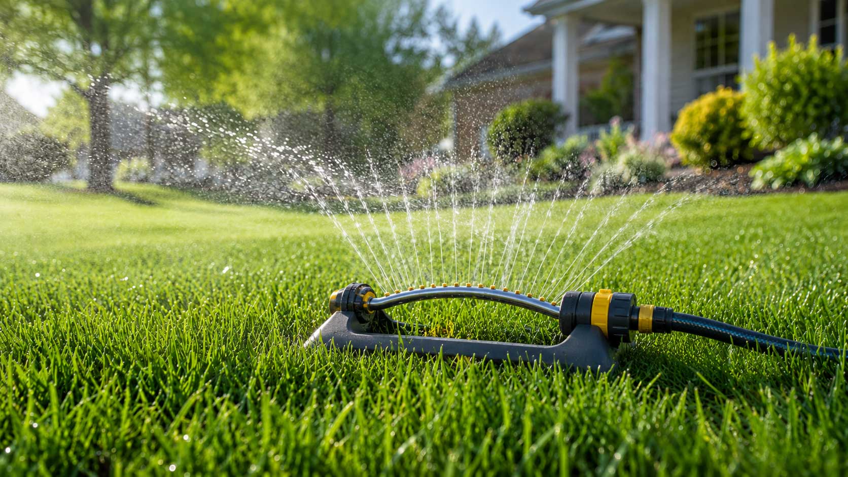 Sprinkler watering massachusetts lawn
