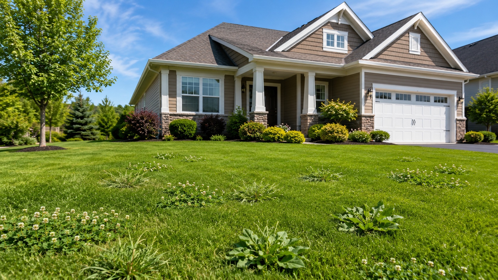 Healthy green New England lawn in summer
